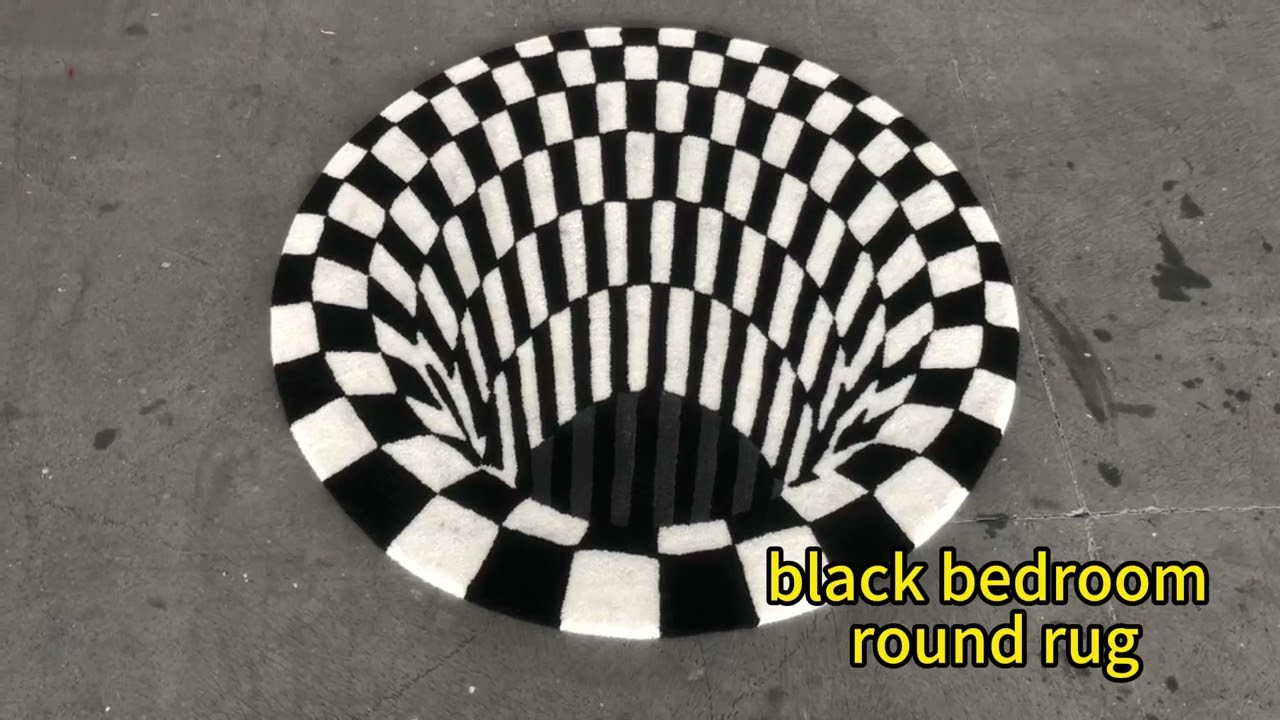 round black rug Optical Illusion Rug cherk rug  Vortex Illusion Irregular Shaped Tufted  Area Rug