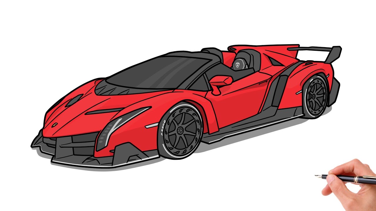 How to draw a LAMBORGHINI VENENO ROADSTER / drawing lambo veneno 2014 sports car
