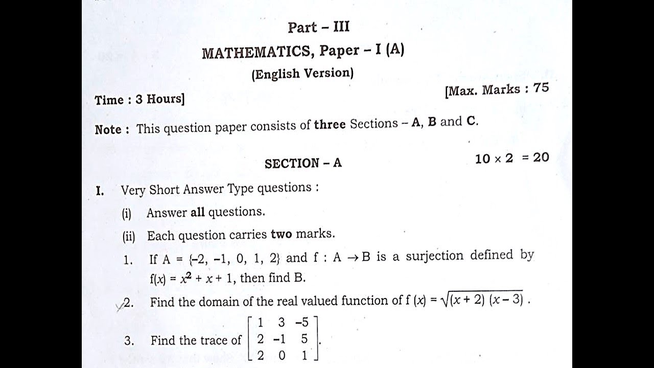 TS Inter 1st Year Maths 1A  (EM) 2021 IPE Question Paper October 2021 #TSInterPapers