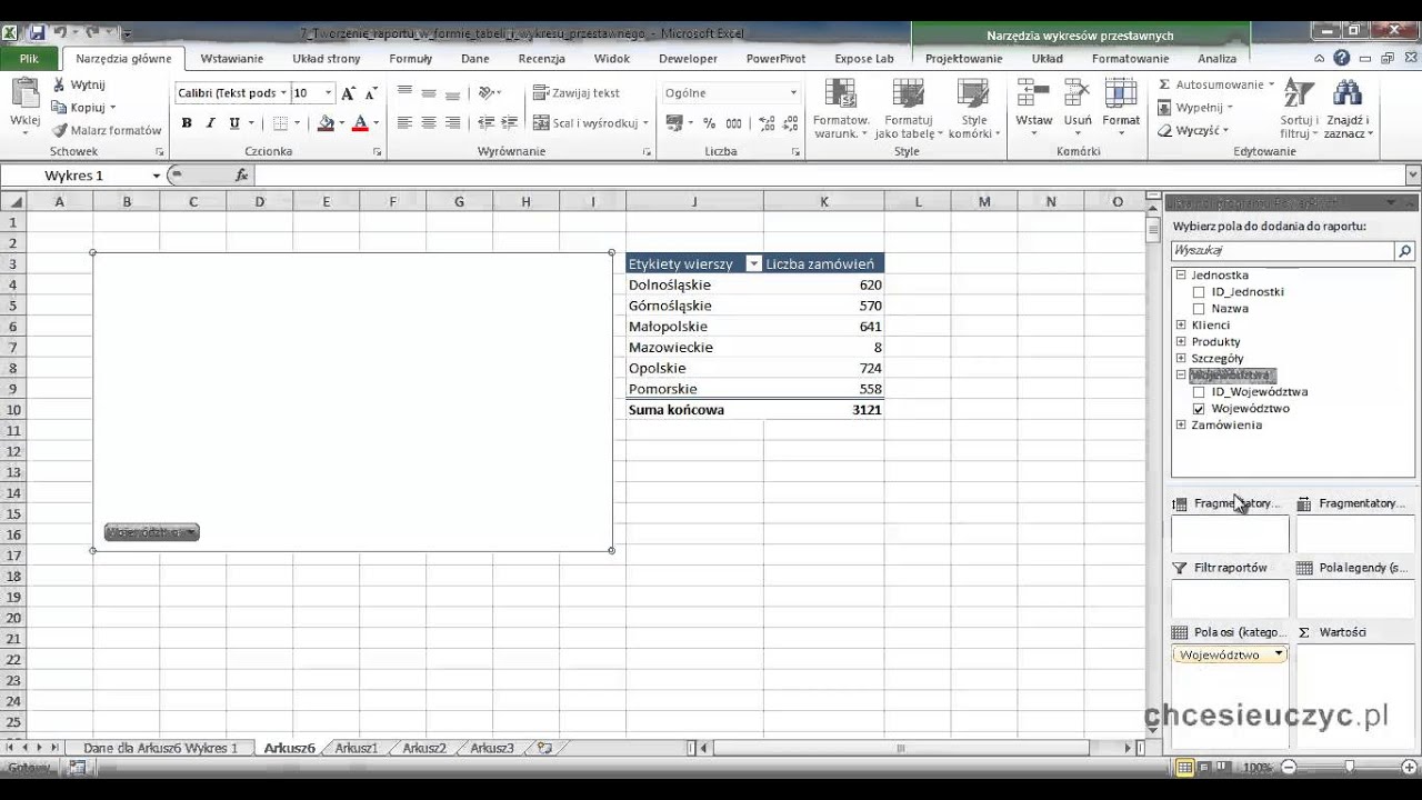 Kurs Excel - Power Pivot [lekcja7] Tworzenie raportu w formie tabeli i wykresu przestawnego