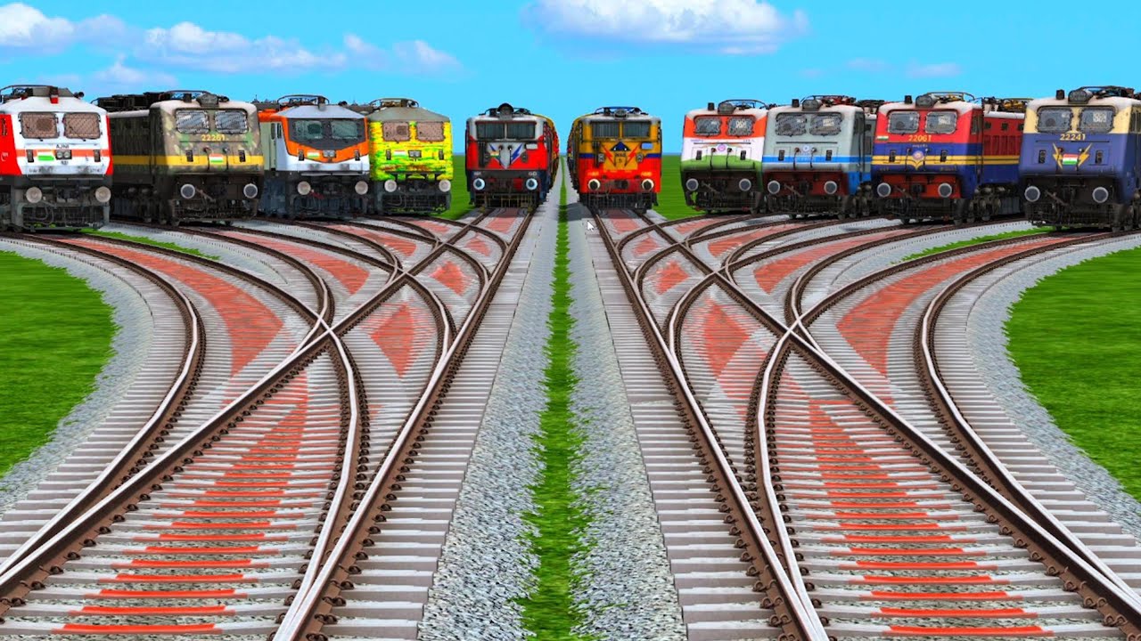 10Trains Crossing By CurvedBranchedRailroad Crossing Tracks train crossing video
