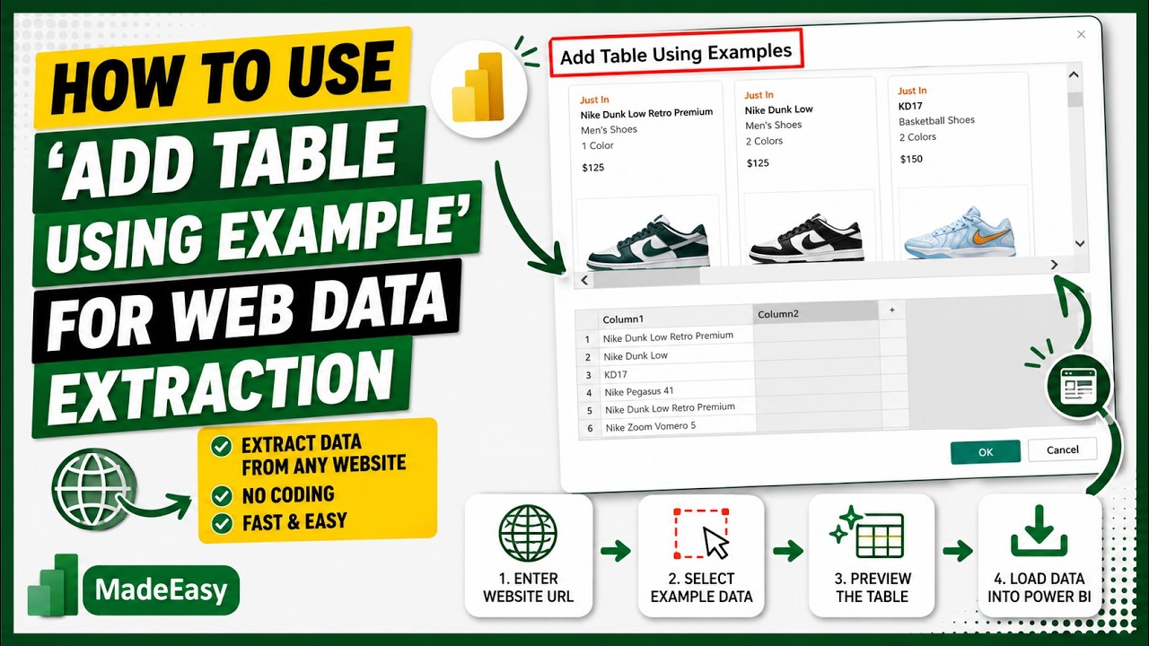 How To Use 'Add Table Using Example' for Web Data Extraction in Power BI