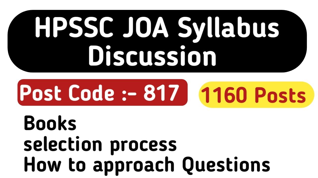HPSSC JOA Syllabus Discussion || post code 817 || books || hpcompetitiveexams