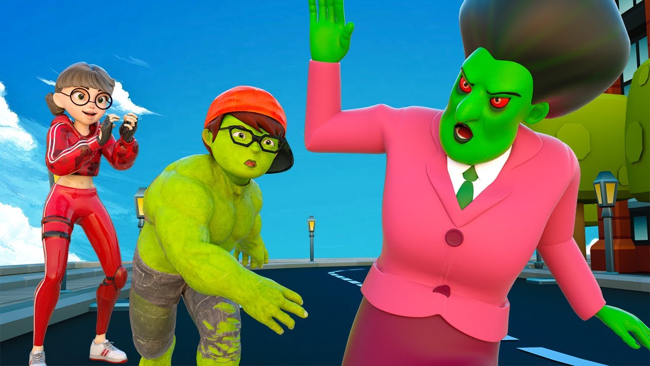 Hero Nick Hulk Protect Tani and City from Evil Alien Zombie Miss T - Scary Teacher 3D Kingmo City
