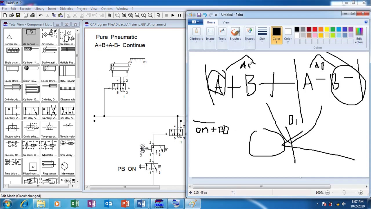 FESTO FluidSIM | Pure Pneumatic A+B+A-B- Continue | CASCADE METHOD