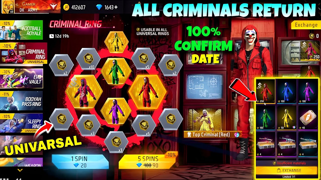All Criminal Bundle Return 🤯💥 | Lol Emote Return Date | free fire new event | ff new event 