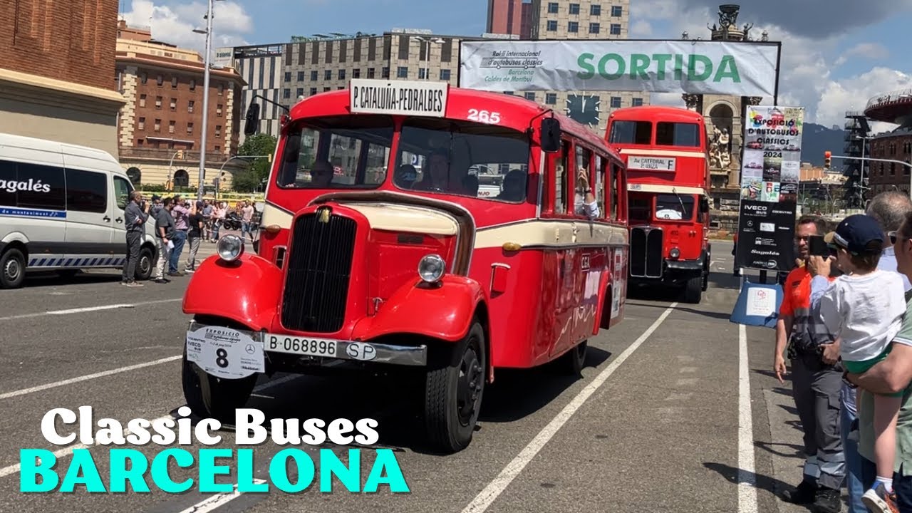 Classic Buses running in the streets of Barcelona, Spain