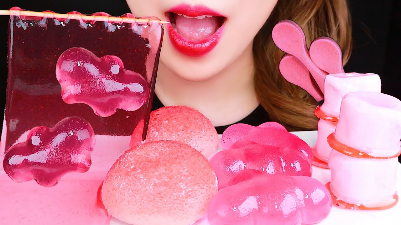 ASMR SHEET JELLY, CLOUD JELLY, EDIBLE SPOON, TANGHULU 핑크디저트 먹방 EATING SOUNDS MUKBANG NO TALKING