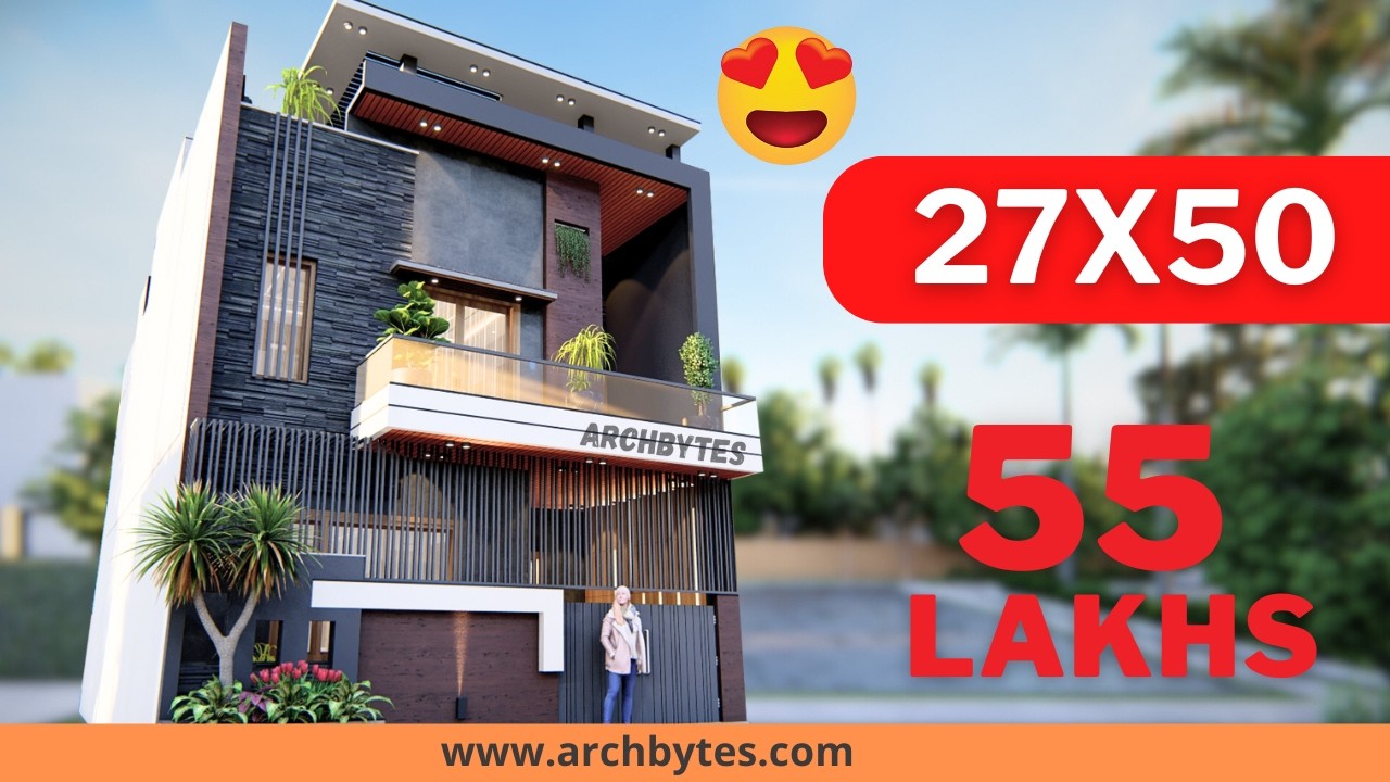 27x50 Duplex House Design 3D | 1350 Sqft | 150 Gaj  | 3 Bed Rooms | Terrace Garden | 8x15 Meters