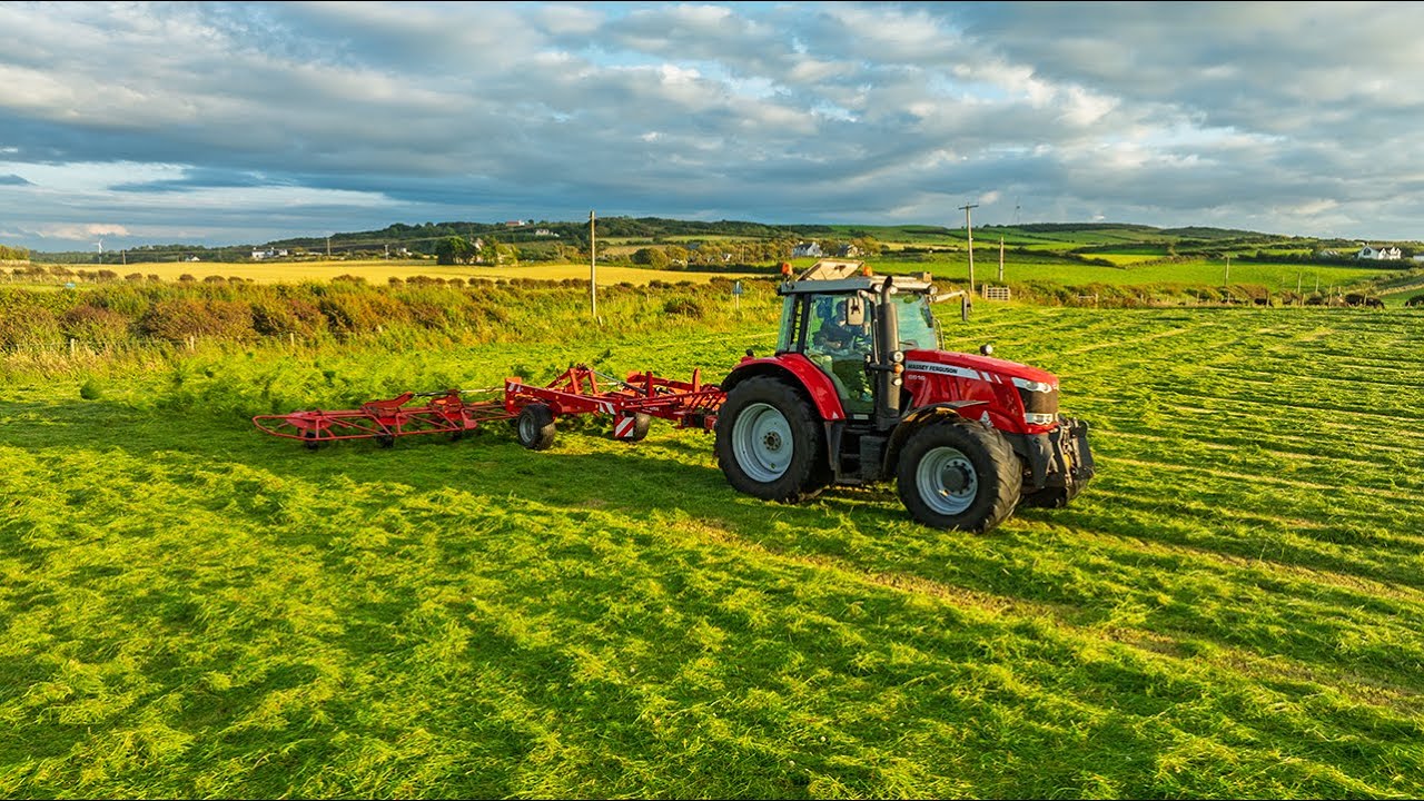 Massey Ferguson 6616 tedding grass | Glentask Farms | North Coast of Ireland