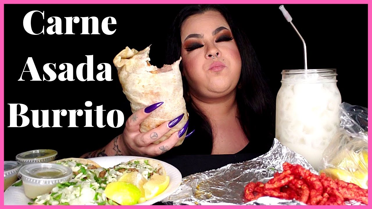 Carne Asada Burrito and Tacos + Horchata | Mukbang