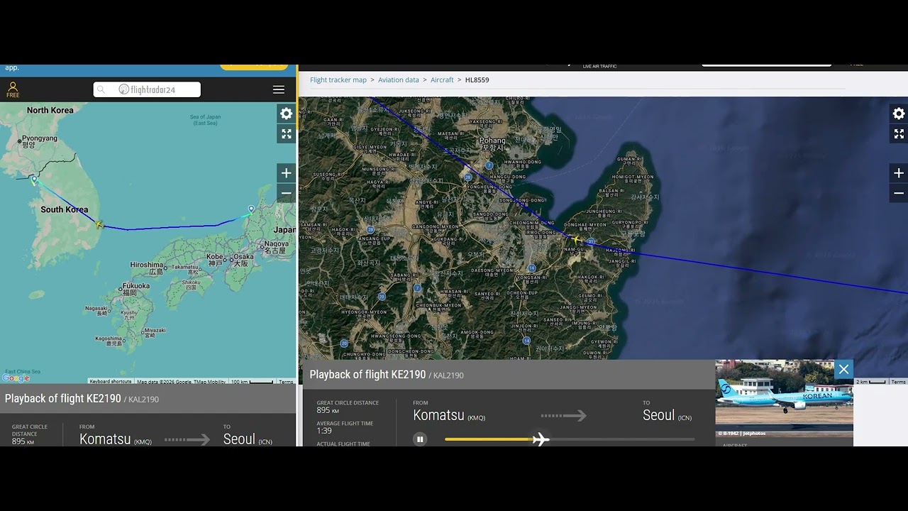 [Flight Track] Japan 'Komatsu(小松)' - Korea 'Seoul/Incheon(서울/인천)'