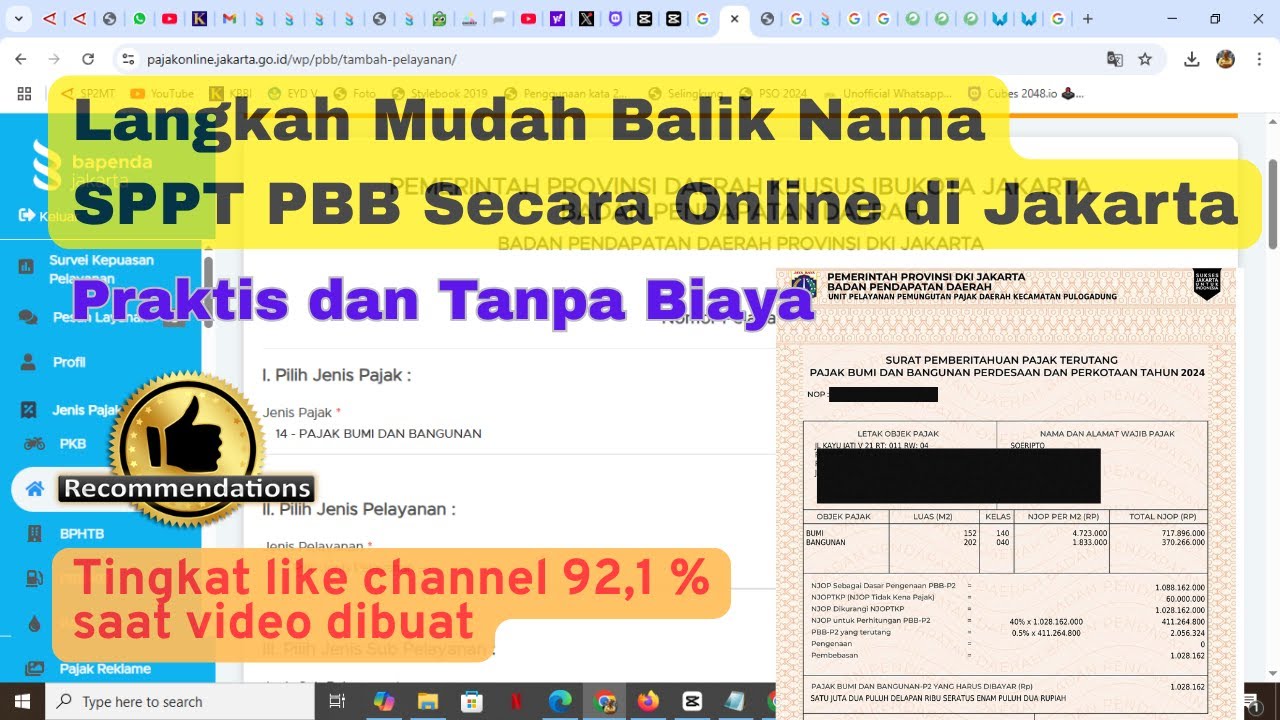 Cara balik nama PBB DKI Jakarta secara online. Termasuk pengisian SPOP dan LSPOP