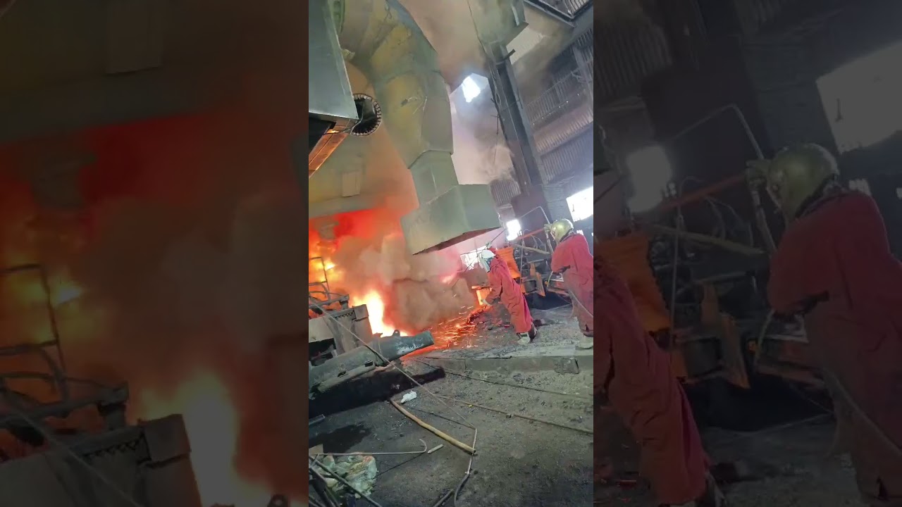 Reviving of the Blast Furnace by triangular lancing. #blast #furnace #india #fire #iron #steel
