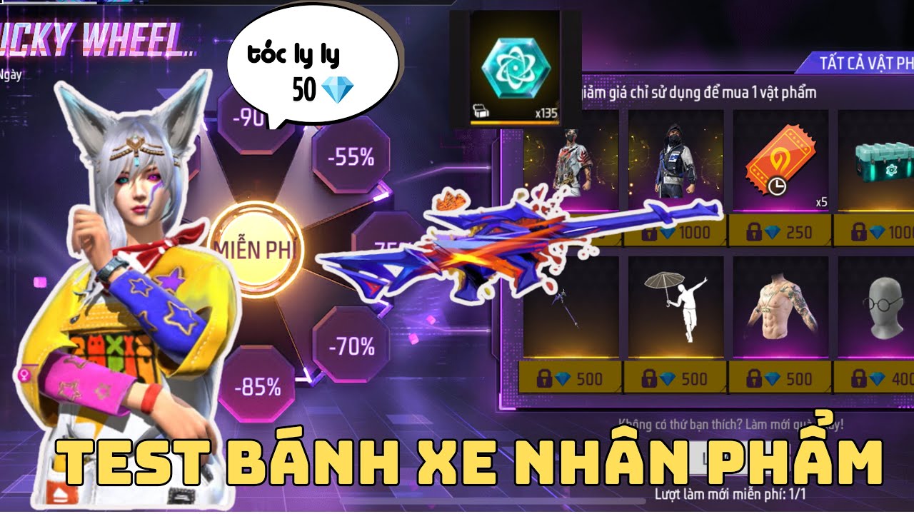 FREE FIRE | Test sự kiện bánh xe nhân phẩm và bất ngờ khi trúng SECRET tóc LY LY chỉ với 50💎