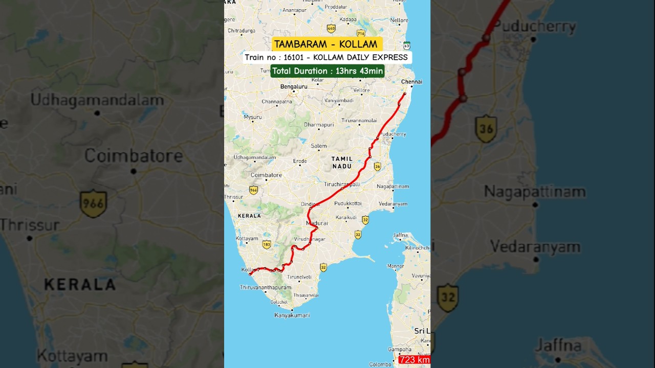 The Most Iconic Route From Tambaram To Kollam  via - Trichy Madurai Sengottai Punalur #shorts #train