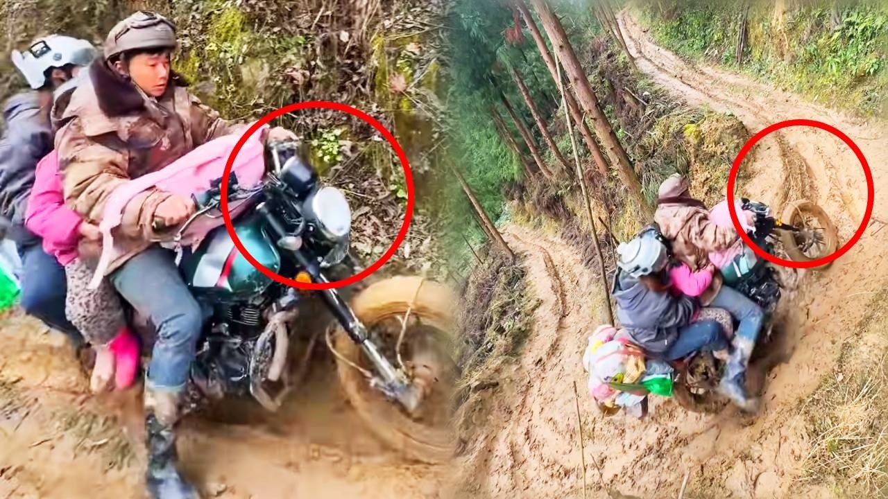 The motorcycle driver transports passengers along treacherous cliffs and earns only $100 per trip.
