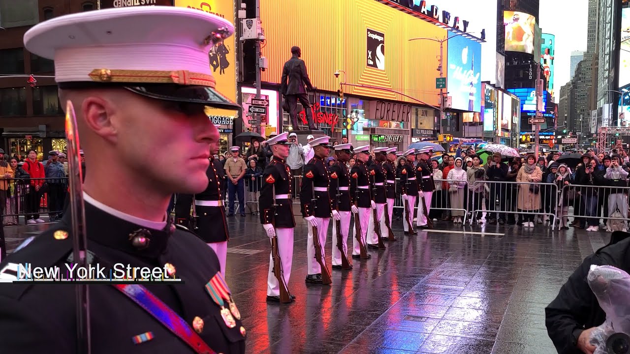 NYC Fleet Week Marine Corps Silent Drill Platoon Performs in Times Square May 21 2025