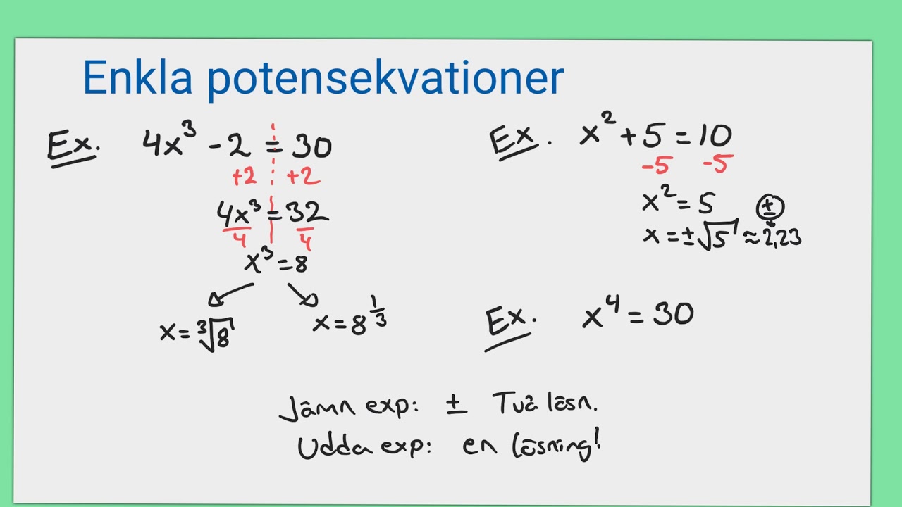 Matematik 2: POTENSEKVATIONER