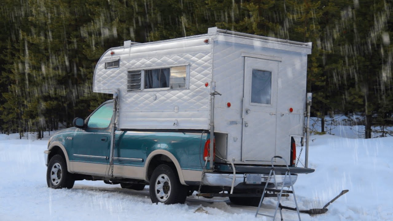 Snowy Winter Truck Camping Solo Overnight 1960s Truck Camper