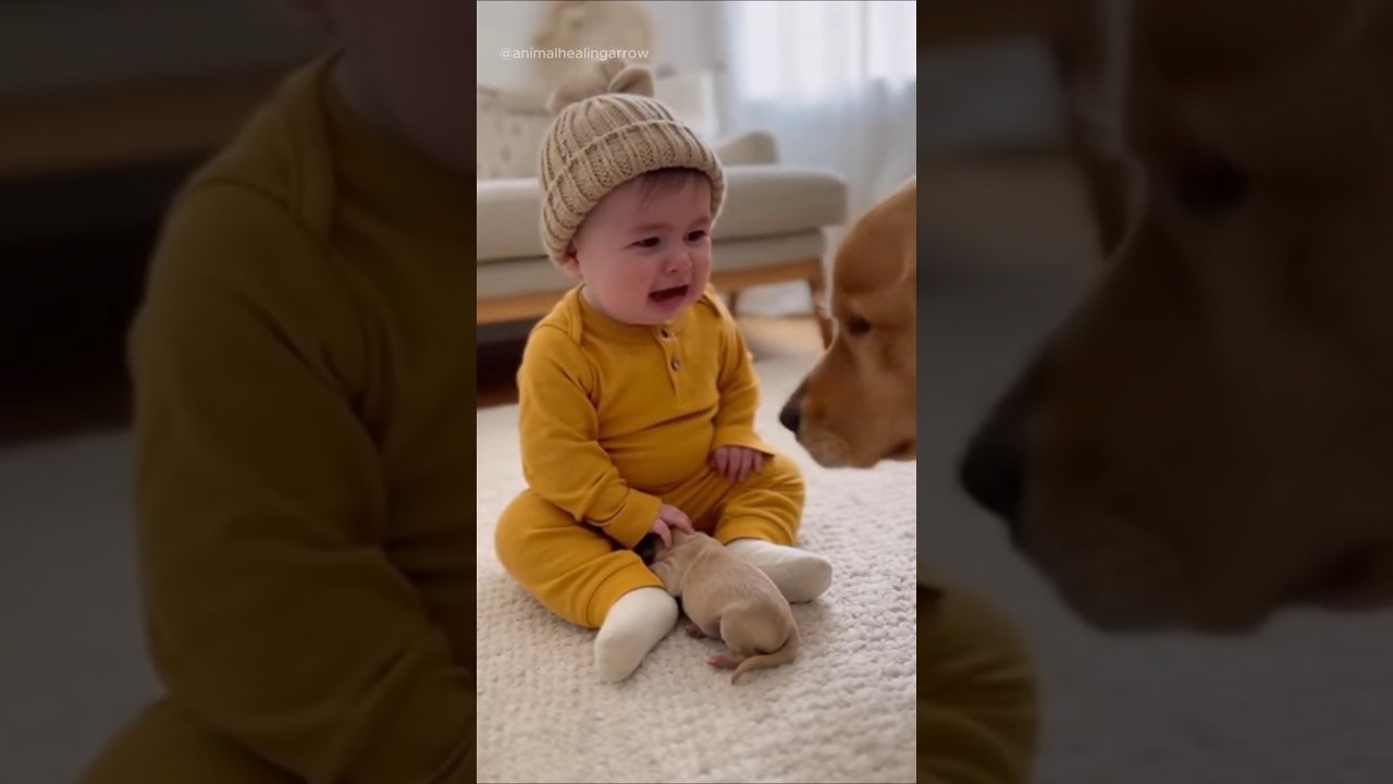 Crying Baby Stops When Dog Brings Her Puppy 🥹💛