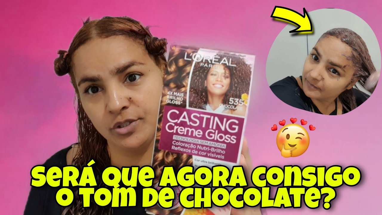 Pintei o cabelo com casting creme gloss da L'oréal cor 535 chocolate🍫#L'Oréal paris