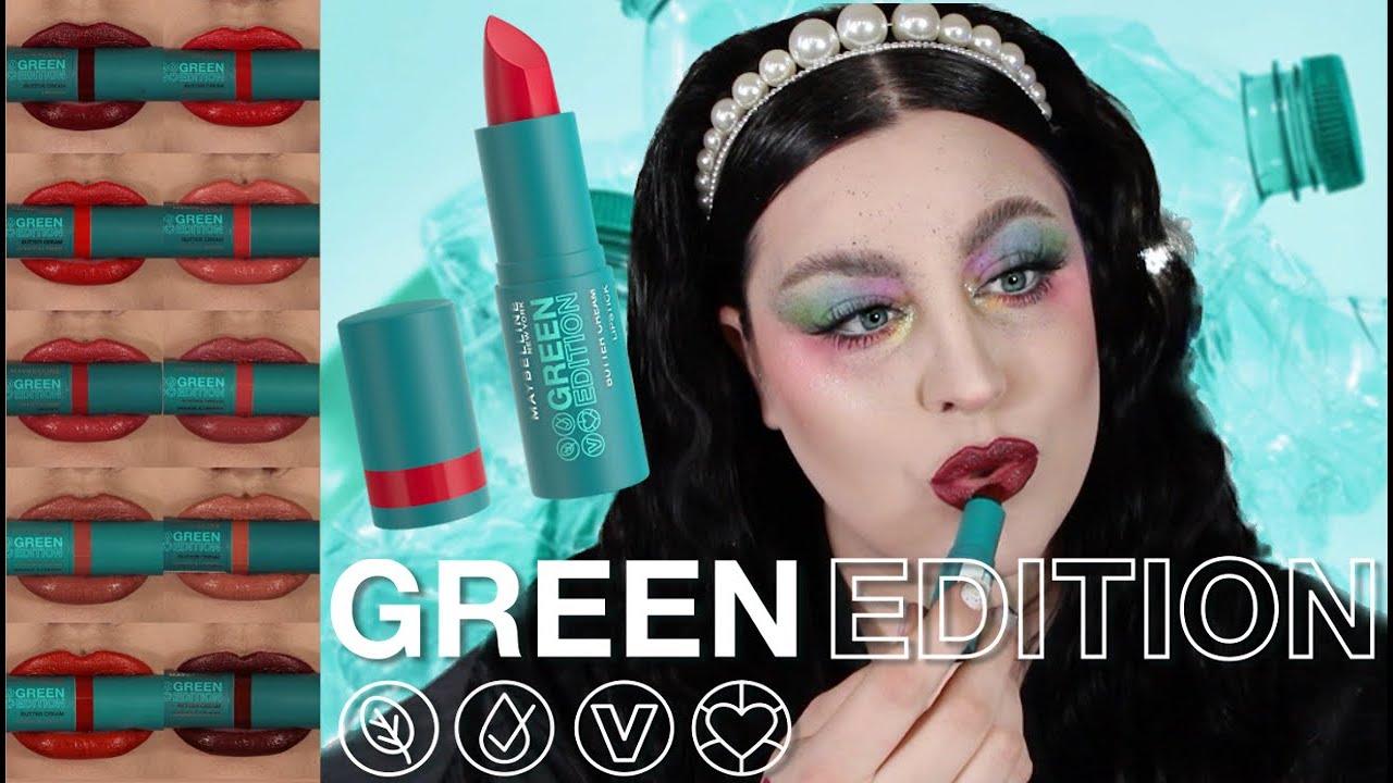 MAYBELLINE GREEN EDITION BUTTER CREAM LIPSTICK SWATCHES & REVIEW