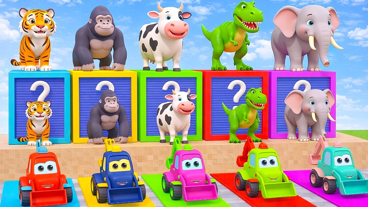 Long Slide Game With Elephant Gorilla Buffalo Hippopotamus Tiger - 3d Animal Game - Funny 3d Animals