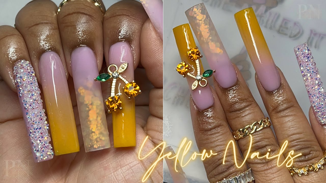 ЖЕЛТЫЕ НОГТИ ОМБРЕ 💛🍒 | ДОМИНИРУЮЩЕЕ НАНЕСЕНИЕ НА РУКЕ 😅