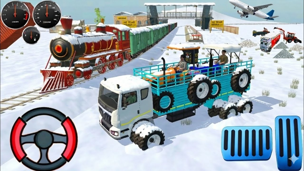 Lord🔥 Kubuta  and HMT tractor Barf mein 🥱 #truck #tractor #games 