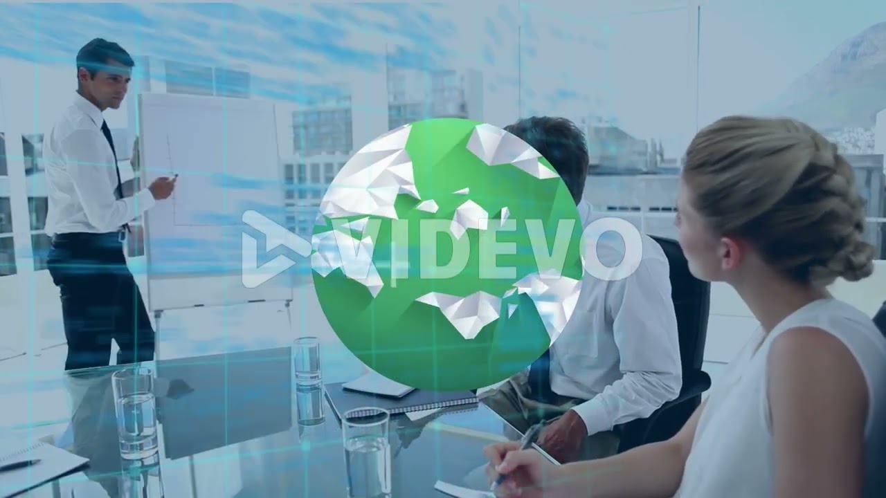 Animation of globe and data processing over diverse business people1