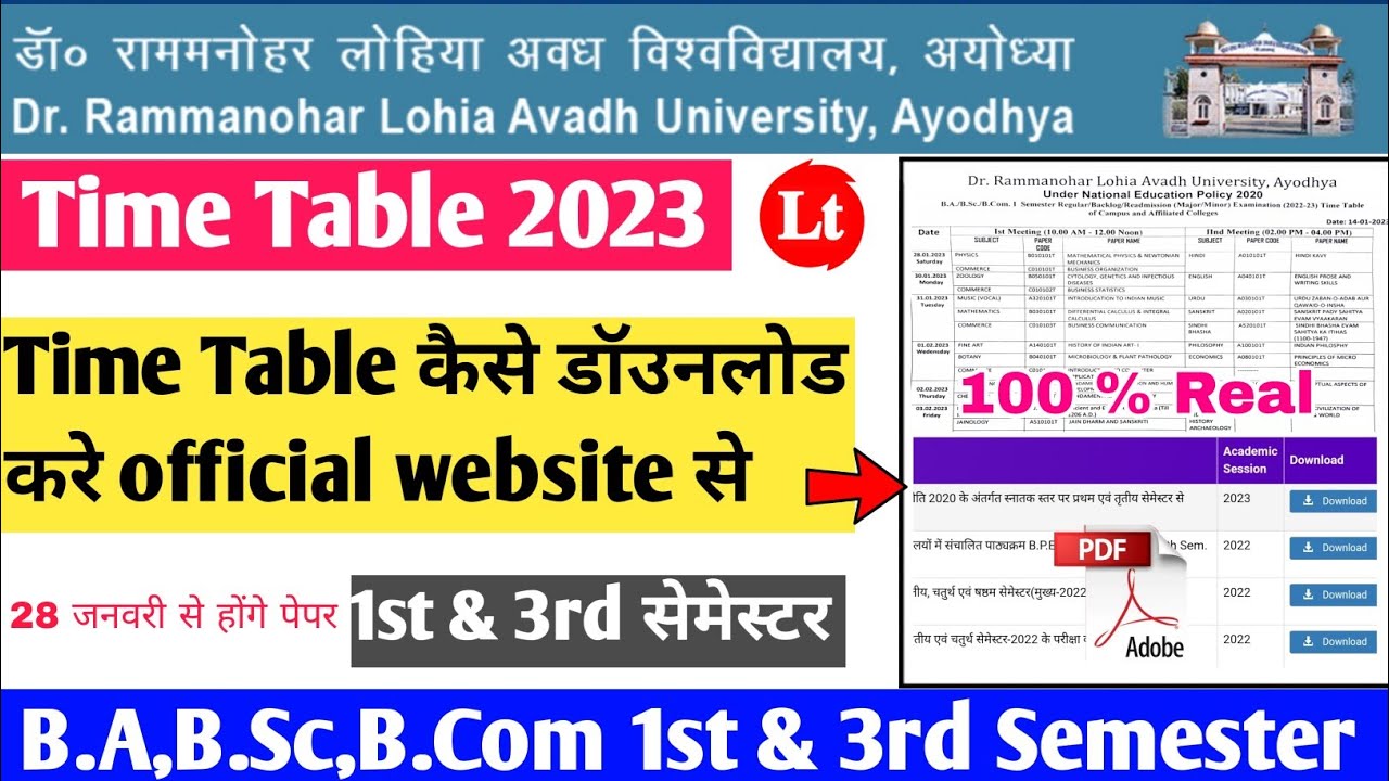 rmlau exam time table 2023 download kaise kare |rmlau time table 2023 |rmlau exam date 2023 |#rmlau