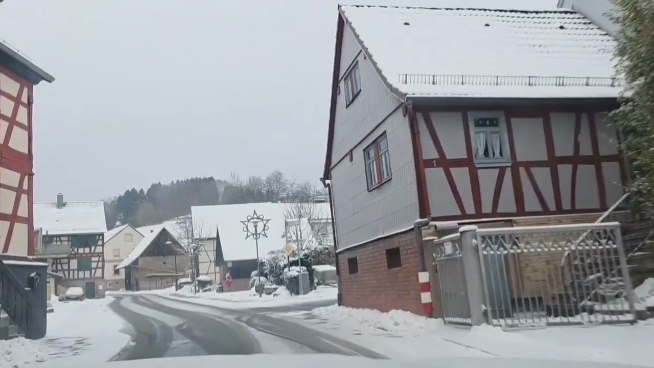 From Heigenbrücken to the Jakobstal ski area, snow drive, road trip- Baveria- Aschaffenburg- Germany