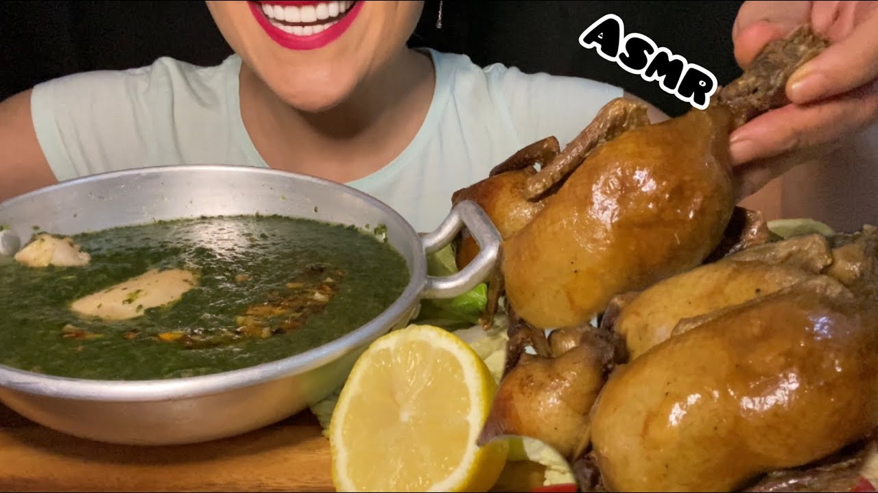 Asmr cook and eat Molokai with stuffed pigeons طبخ واكل ملوخية مع الحمام المحشي