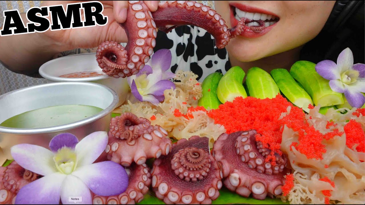 ASMR OCTOPUS + JELLY FISH + SEAFOOD SAUCE + FRESH VEGGIES (EATING SOUNDS) NO TALKING | SAS-ASMR