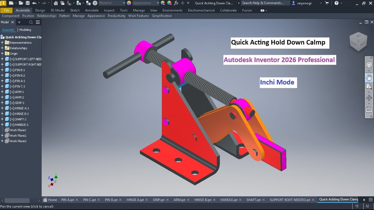 Quick Acting Hold Down Clamp AUTODESK INVENTOR 2026 TUTORIAL #inventor2026 #inventor2025  #cadd #gtm