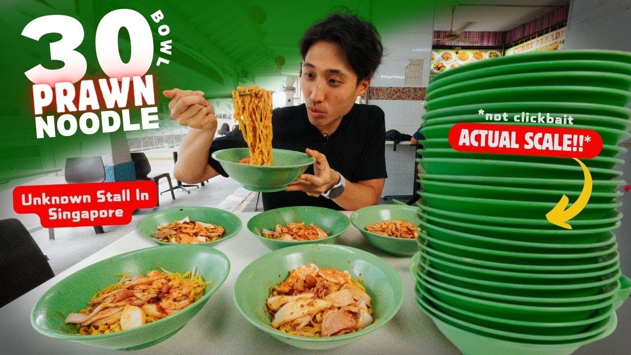 EPIC 30 BOWLS OF PRAWN NOODLE EATING CHALLENGE! | HIDDEN Prawn Mee In Singapore! | 30 Bowls Eaten?!