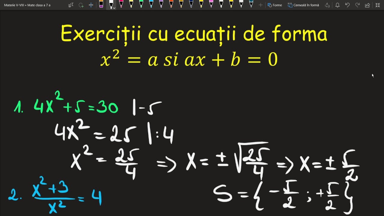 Ecuatii de forma x^2=a si ax+b=0 clasa a 7 a Exercitii  (Invata Matematica Usor - Meditatii Online)