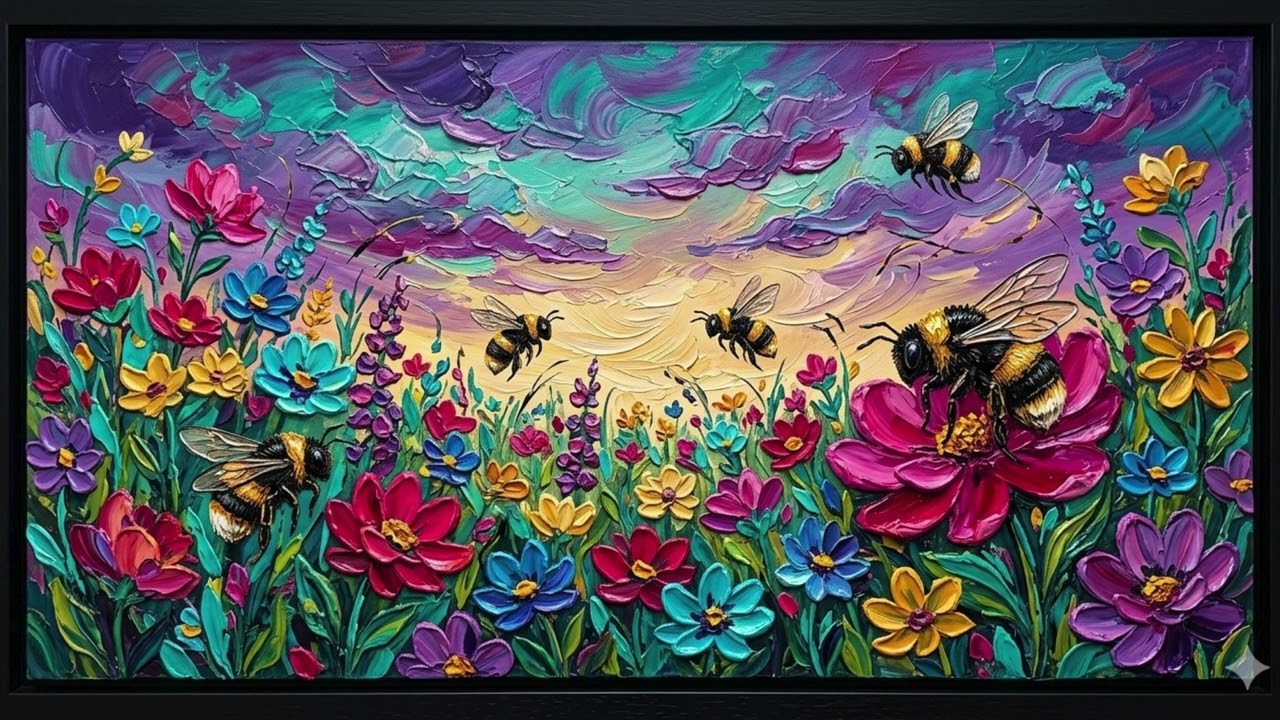 Abstract Bees Among the Flowers in Spring | 4K Frame TV Art | screensavers