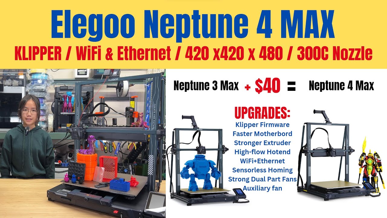 Elegoo Neptune 4 Max: большой 3D-принтер Klipper, на 40 долларов дороже, чем Neptune 3 Max, с мно...