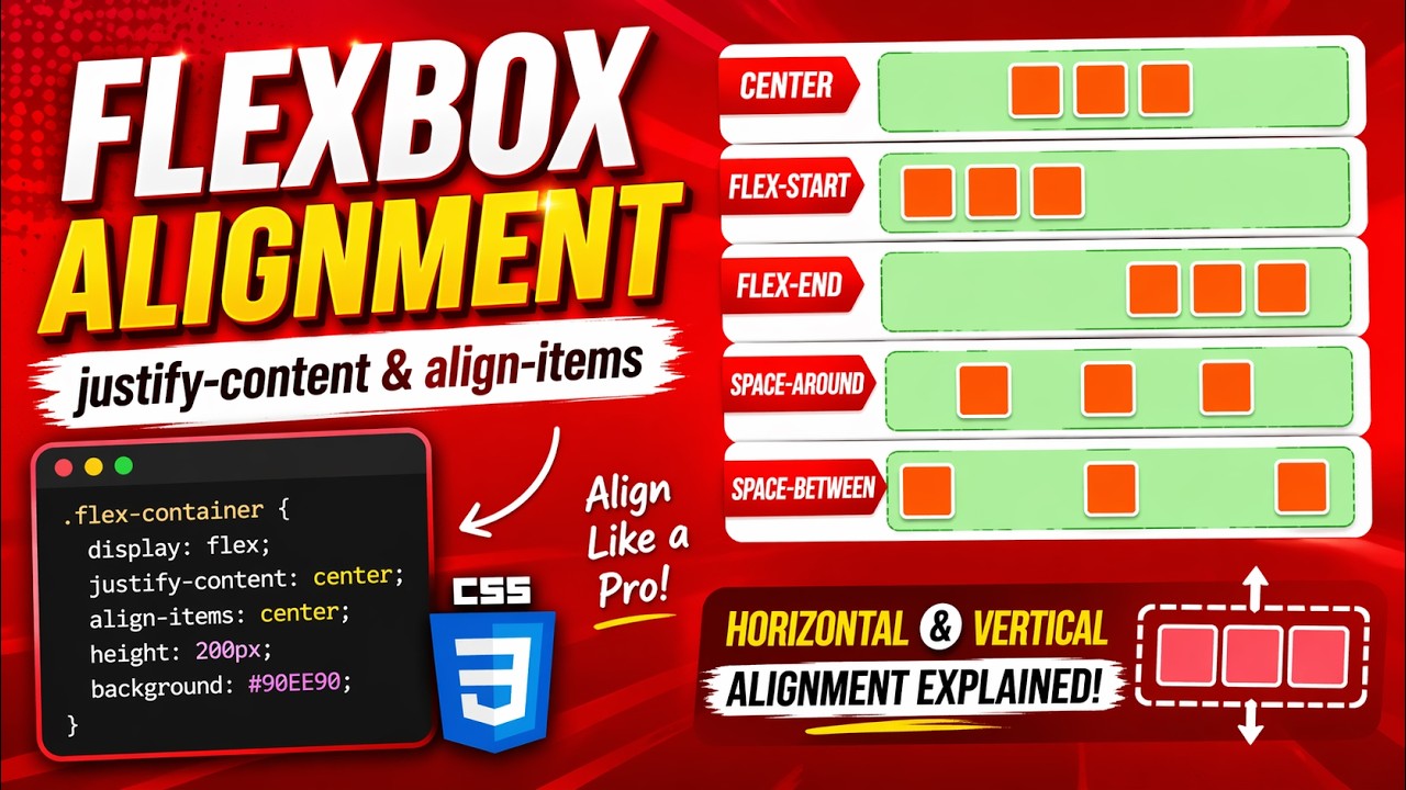 FLEXBOX ||  CONTENT ALIGNMENT - CENTER, FLEX START, FLEX END, SPACE AROUND, BETWEEN || TUTORIAL.