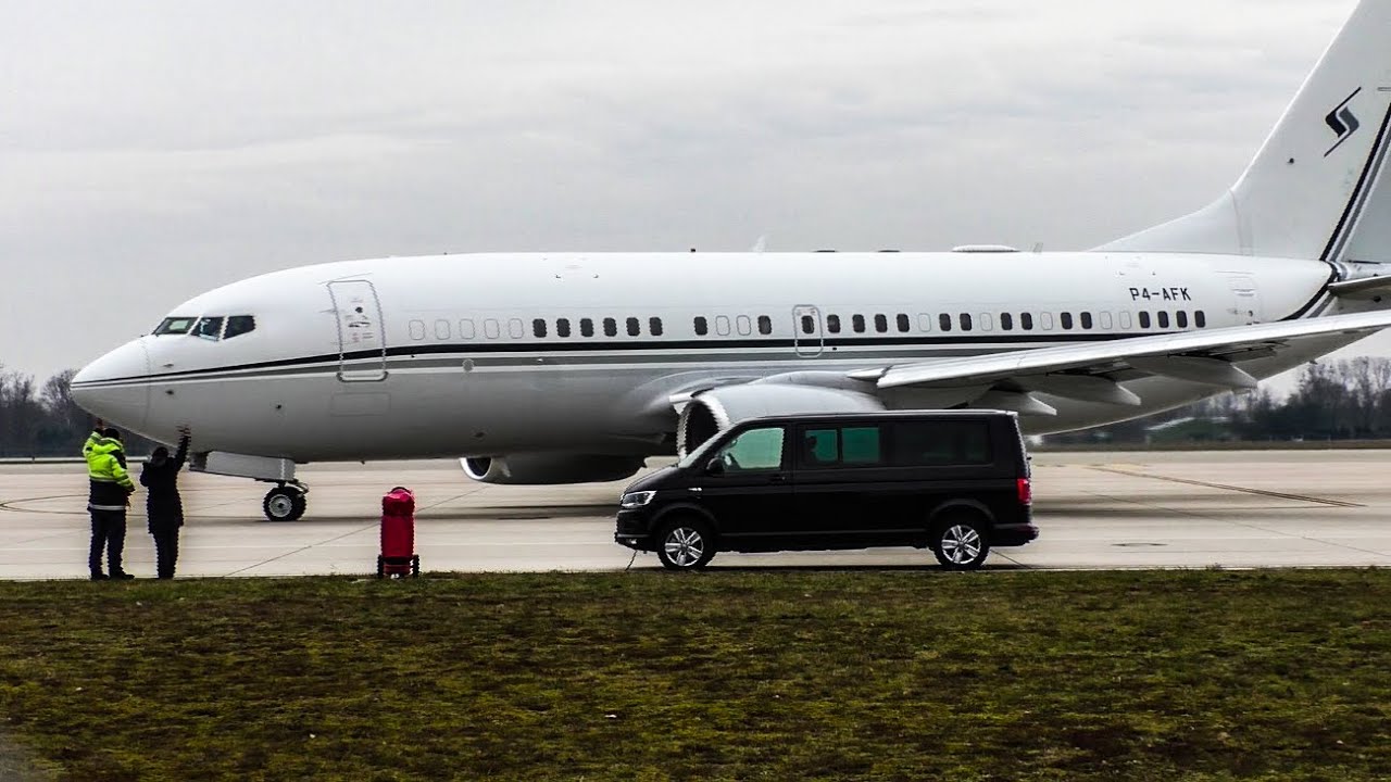 Premier Avia Boeing 737-7FY(BBJ) [P4-AFK] leaving Karlsruhe / Baden Baden