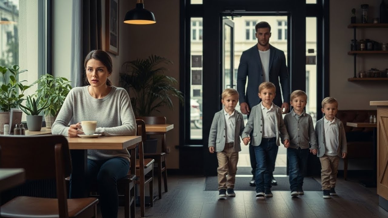Mère célibataire seule au café — un milliardaire arrive avec ses quadruplés
