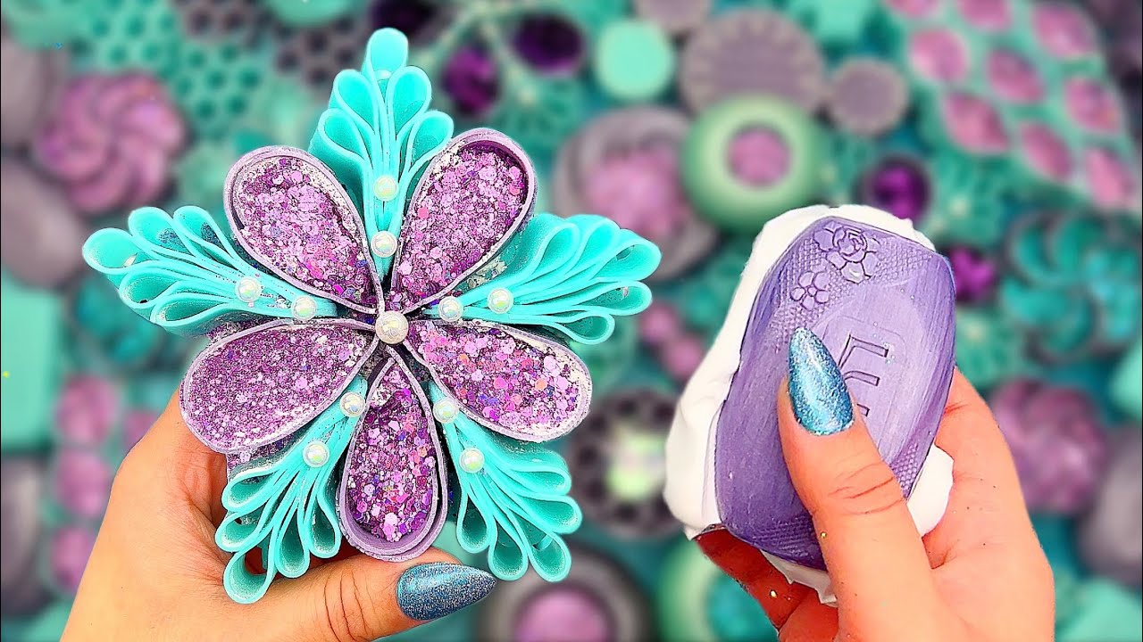 Oddly Satisfying ASMR VIDEO Crushing FOAM SOAP GLITTER ART BOXES starch clay cracking 바삭한  소리 예술