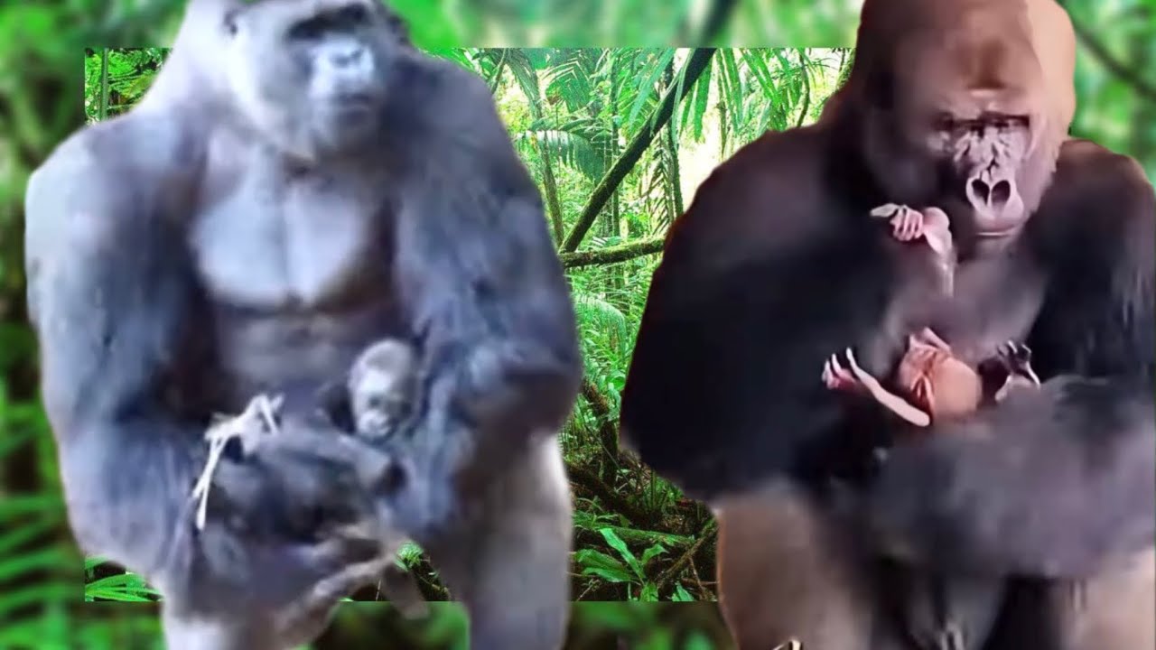 Very little baby gorillas with their dads.❤️