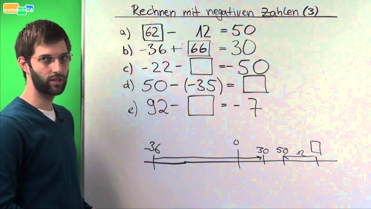 Rechnen mit negativen Zahlen (Ganze Zahlen) - Übung 3