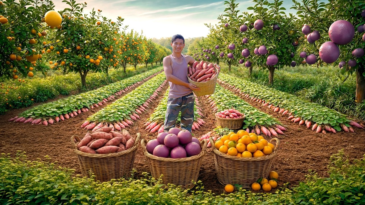 Chairman Trieu Harvests Sweet Potatoes, Oranges, Pomelos To Sell At The Market And Cook – Solo Farm