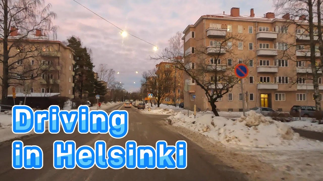 Driving in Helsinki, Finland in January: Lauttasaari Island (4K)