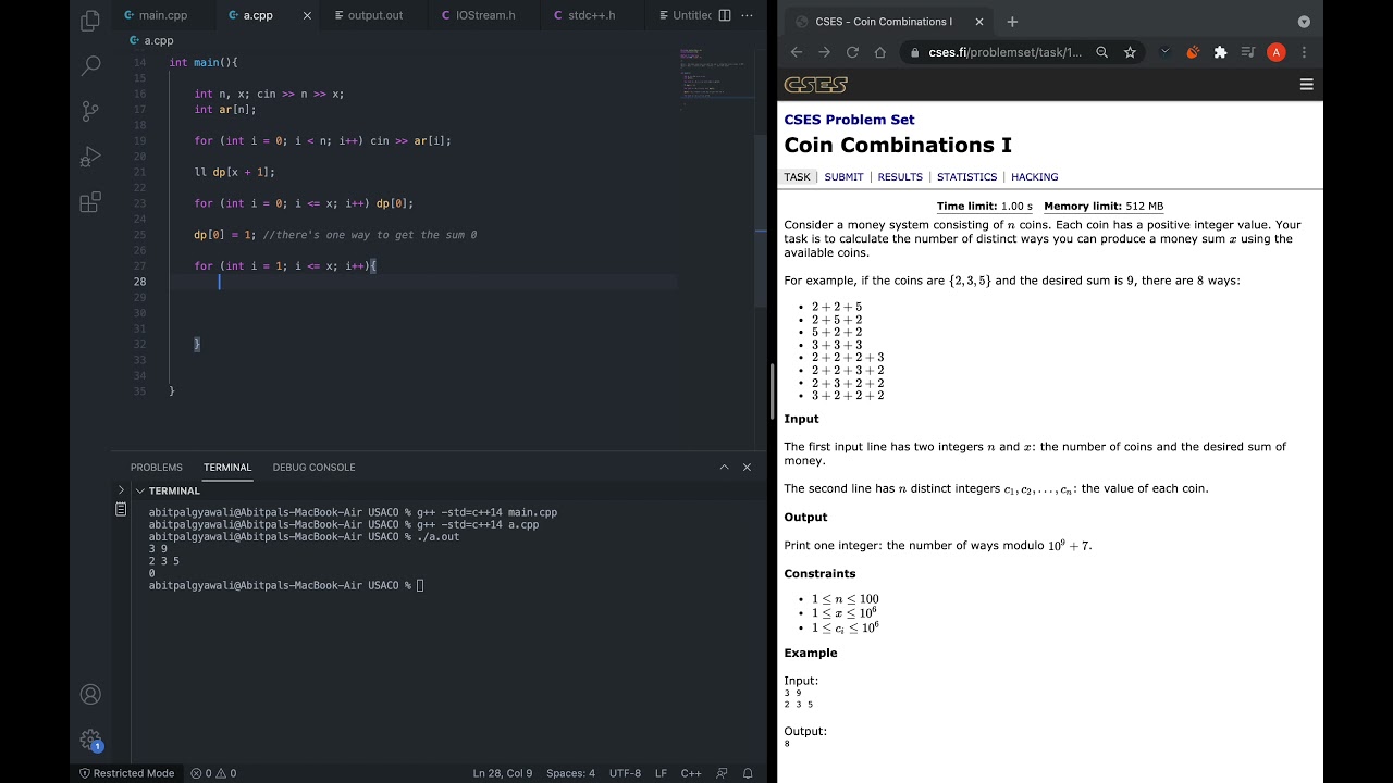 [CSES][DP] Coin Combinations I - CSES Problem Set, Solution