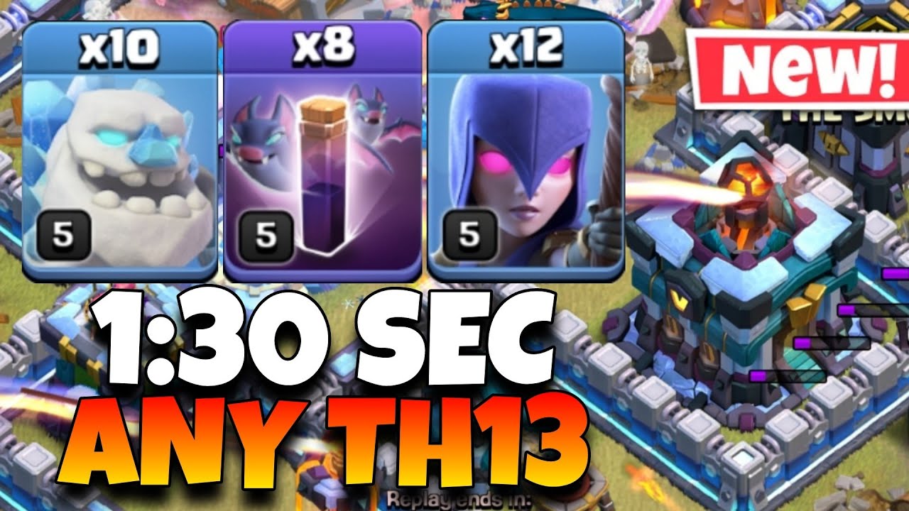 Ice Golem Witch Bat Spell Attack Strategy | Th13 Ice Golem Bats | Best Th13 War Attack Strategy 2023